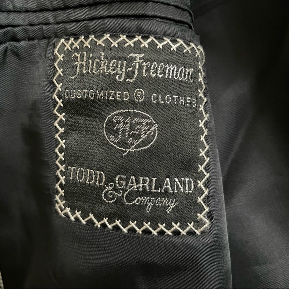 Hickey Freeman Men Silk Wool 2-button Houndstooth Suit Jacket Blazer Tan Black - Picture 6 of 8